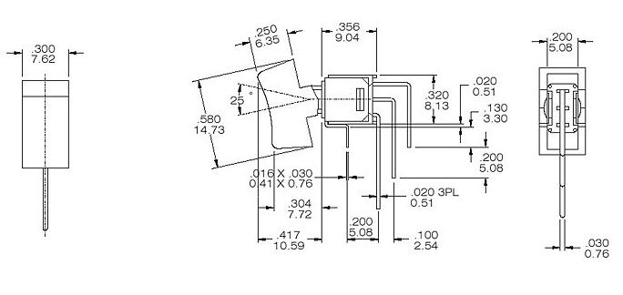 RS4-102R4三腳兩檔90度彎腳臥式鈕子開關(guān)
