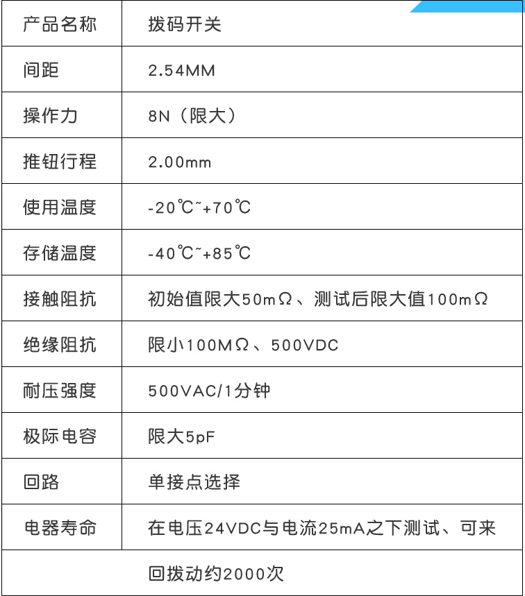 撥碼開關參數(shù)