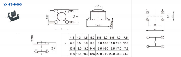 6*6輕觸開關(guān)規(guī)格