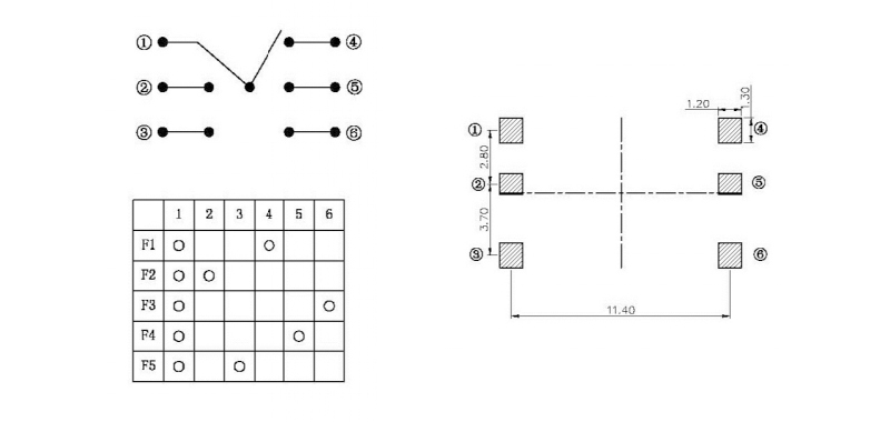 10*10*8.6貼片五向開(kāi)關(guān)接線圖