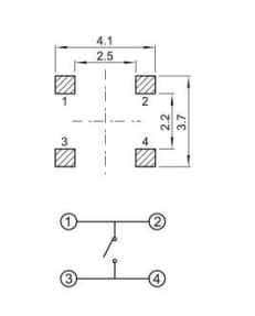 YX-TS-A005，3.7*3.7小型貼片輕觸開關(guān)電路圖