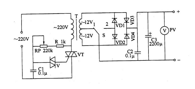 可調(diào)穩(wěn)壓電源電路圖